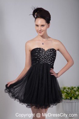 Princess Sweetheart Beading Black Party Dress Mini-length