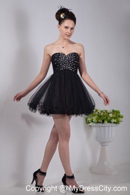 Princess Sweetheart Beading Black Party Dress Mini-length