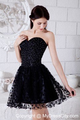 Short Polka Dot Sweetheart Black Party Dress for Nightclub