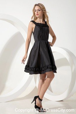 Romantic Mini-length Scoop A-line Black Party Dress Zipper Up