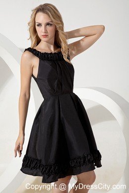 Romantic Mini-length Scoop A-line Black Party Dress Zipper Up