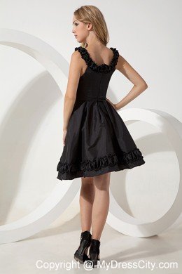 Romantic Mini-length Scoop A-line Black Party Dress Zipper Up