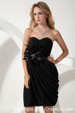 Short Sweetheart Chiffon Little Black Cocktail Dress with Flowers