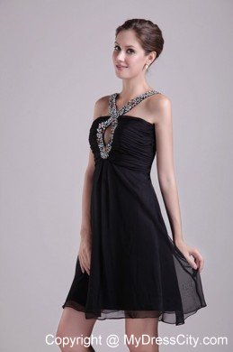Short V-neck A-line Little Black Dresses with Colorful Beading