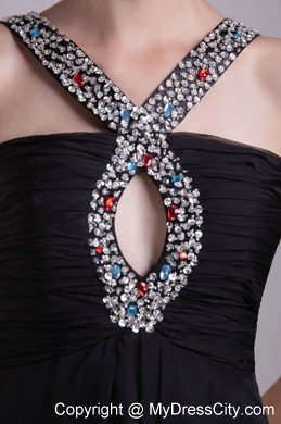 Short V-neck A-line Little Black Dresses with Colorful Beading