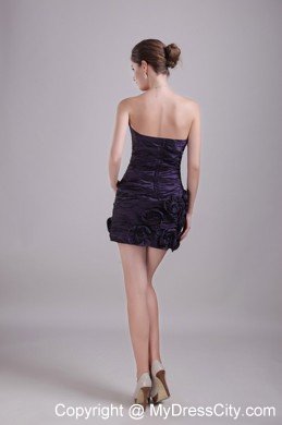 Ruched Strapless Slinky Mini Black Party Dress with Flowers