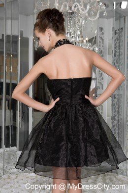 Cute Beaded Halter Mini A-line Lil Black Dress for Sale