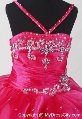 Organza Straps Fuchsia Little Girl Pageant Dresses With Beading