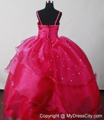 Organza Straps Fuchsia Little Girl Pageant Dresses With Beading