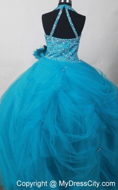 Beaded Teal Floral Halter Little Girl Pageant Dresses for Cheap