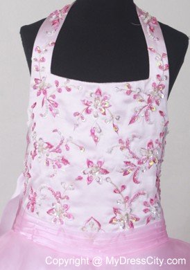 Pink Halter Embroidery Little Girl Pageant Dresses Ruffled 2013