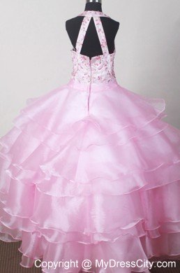 Pink Halter Embroidery Little Girl Pageant Dresses Ruffled 2013