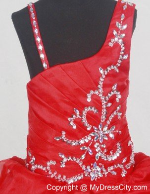 Straps Beading Ball Gown Ruffled Red Little Girl Pageant Dress