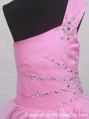 One Shoulder Pink Beaded Little Girl Pageant Dress under 150