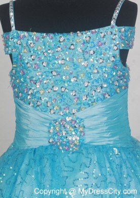 Light Blue Spaghetti Straps child pageant dresses Sequined 2013