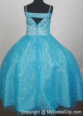 Light Blue Spaghetti Straps child pageant dresses Sequined 2013