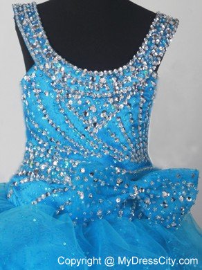 Scoop Blue Little Girl Pageant Dresses With Pick-ups and Beads