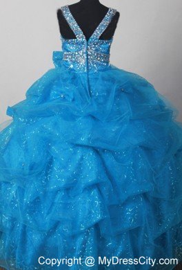 Scoop Blue Little Girl Pageant Dresses With Pick-ups and Beads