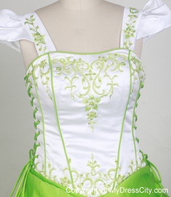 White and Spring Green Embroidery Square Glitz Pageant Dress