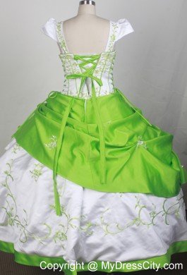 White and Spring Green Embroidery Square Glitz Pageant Dress