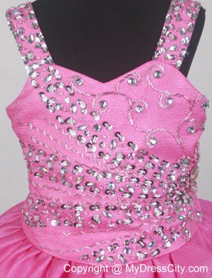 Hot Pink Straps Ruffled Layers Infant Pageant Dresses Beaded