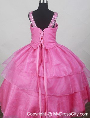 Hot Pink Straps Ruffled Layers Infant Pageant Dresses Beaded