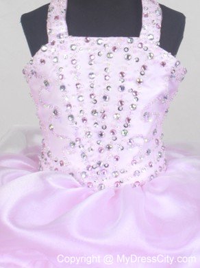 2013 Halter Beaded Baby Pink Flower Girl Pageant Dress Ruffled