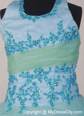 Appliques Halter Two-toned Flower Girl Pageant Dress Layered