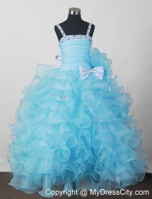 Little Girl Pageant Dresses with Beading Bow and Ruffled Layers