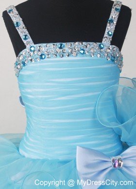 Little Girl Pageant Dresses with Beading Bow and Ruffled Layers