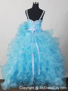 Little Girl Pageant Dresses with Beading Bow and Ruffled Layers