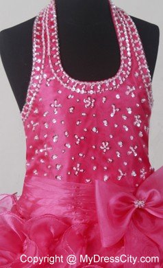 Beading Bowknot Ruffles Little Girl Pageant Dress with Halter