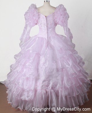 Long Sleeves with Bubble Little Gril Pageant Dress in V-neck