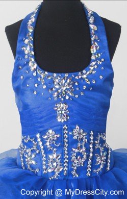 Beading Halter Pageant Dresses for Little Girls with Full Ruffles