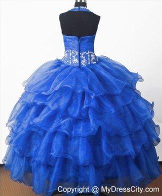 Beading Halter Pageant Dresses for Little Girls with Full Ruffles