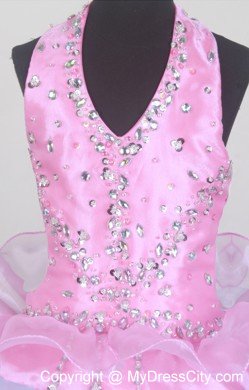 Beading Ball Gown Halter Little Gril Pageant Dress in Two Tone