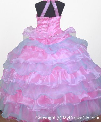 Beading Ball Gown Halter Little Gril Pageant Dress in Two Tone