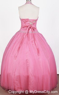 Bead Decorated Ball Gown Halter Hot Pink Little Gril Pageant Dress