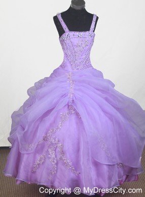 Beaded Appliques Little Gril Pageant Dress Ball Gown Straps 