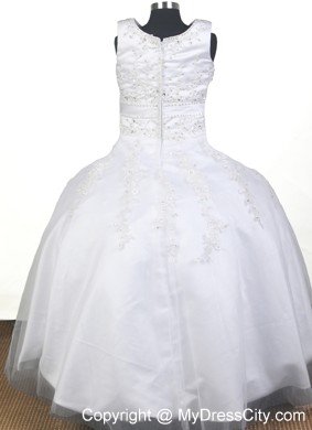 Scoop Beaded Embroidery Little Gril Pageant Dress in Ball Gown