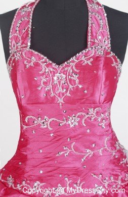 Beaded Embroidery Halter Little Gril Pageant Dress with Pick-ups