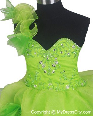 Beading One Shoulder Little Girls Beauty Pageant Dresses in Green