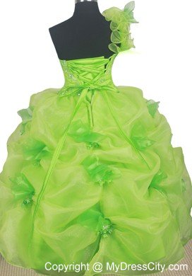 Beading One Shoulder Little Girls Beauty Pageant Dresses in Green