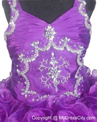 Straps Forming V-neck Little Gril Pageant Dress with Curled Ruffles