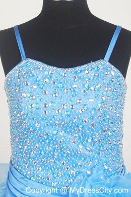 Aqua Blue Beaded Bodice Flowers Little Gril Dress for Pageant