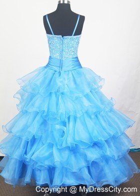 Aqua Blue Beaded Bodice Flowers Little Gril Dress for Pageant