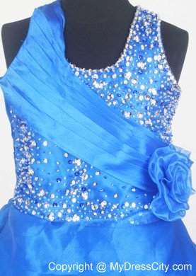 Layered Little Gril Pageant Dress in Blue With Wide Straps