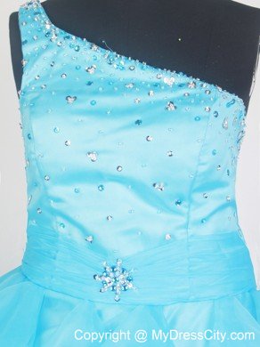 Aqua Blue Little Gril Pageant Dress With Ruffles and Beading