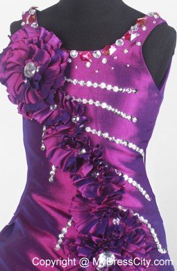 Hand Made Flowers Embellished with Girl Pageant Dresses in Purple