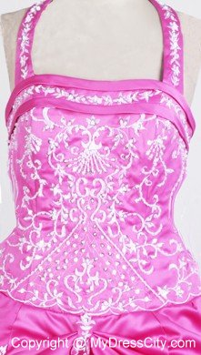 Embroidery on Hot Pink Little Girls Formal Dresses With Pick-ups